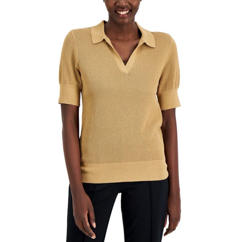 Alfani Womens Pointelle Polo Sweater